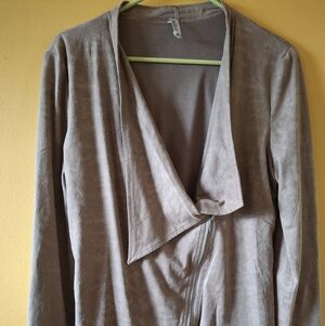 Taupe Suede-Look Open Front Jacket